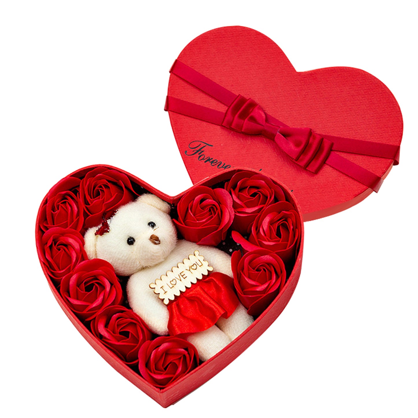 Geschenkbox mit Seifenrosen & Teddybär