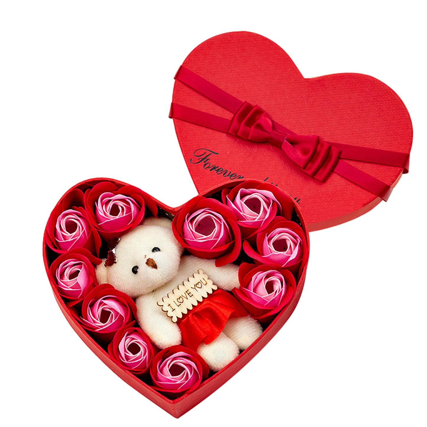 Geschenkbox mit Seifenrosen & Teddybär