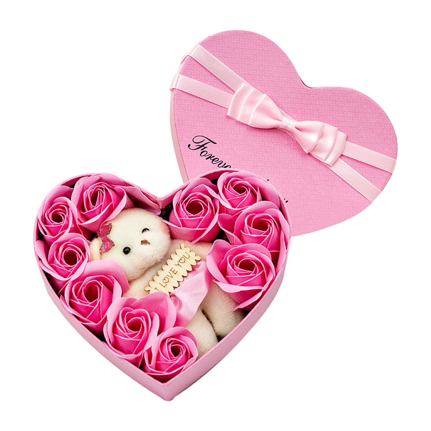 Geschenkbox mit Seifenrosen & Teddybär