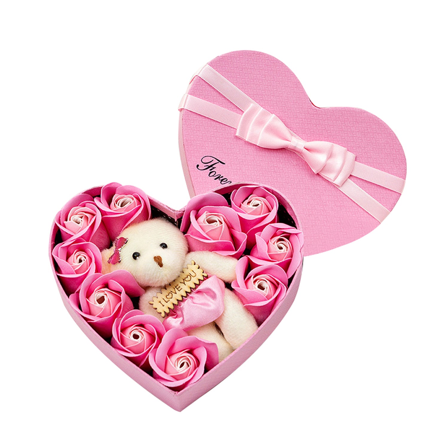 Geschenkbox mit Seifenrosen & Teddybär