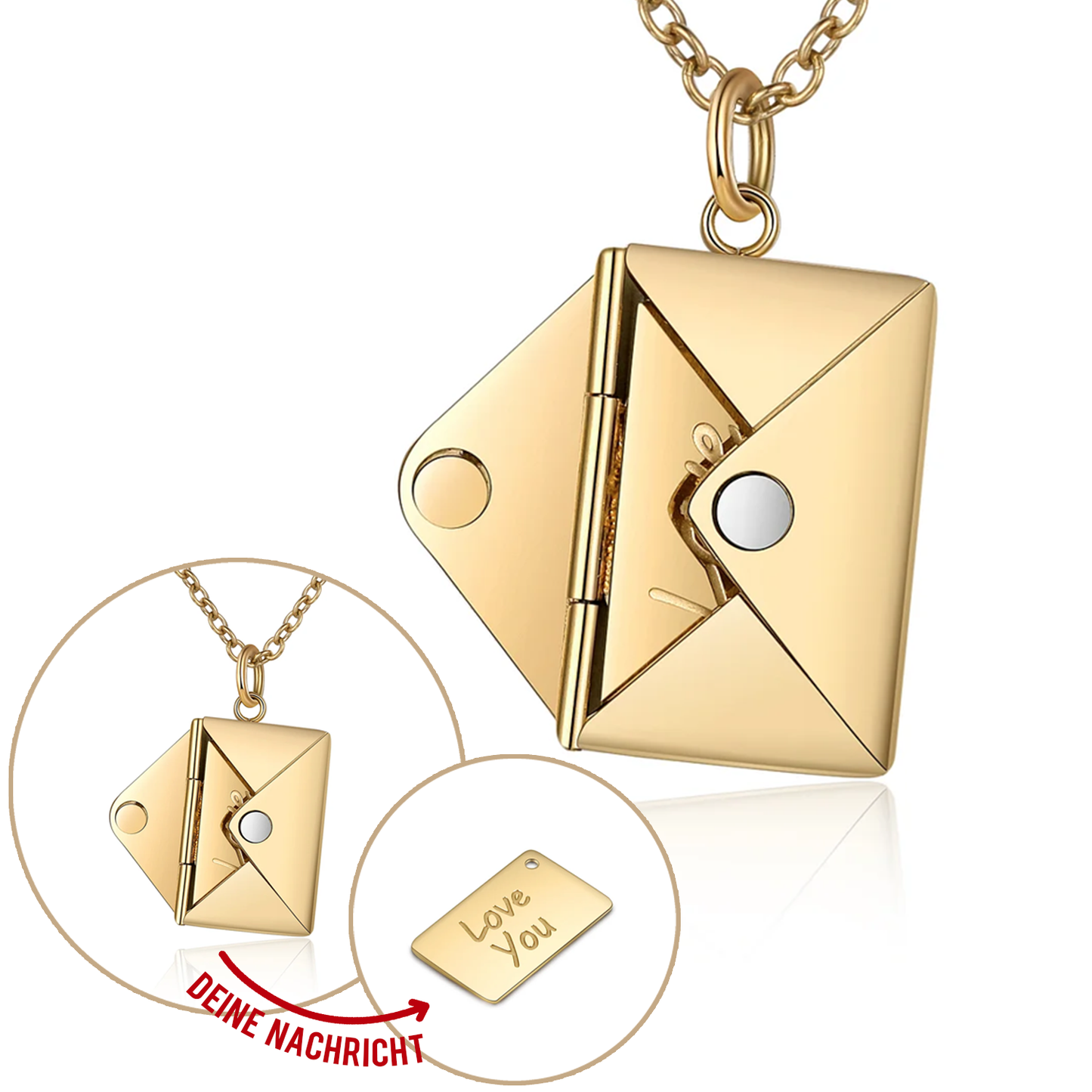 ichelona™ Briefkette mit "Love you" Nachricht